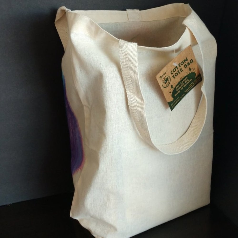 Handmade Reusable Tote Bag With Hand Painted Rainbow Pineapple Artwork 15x16x4 - Picture 4 of 16